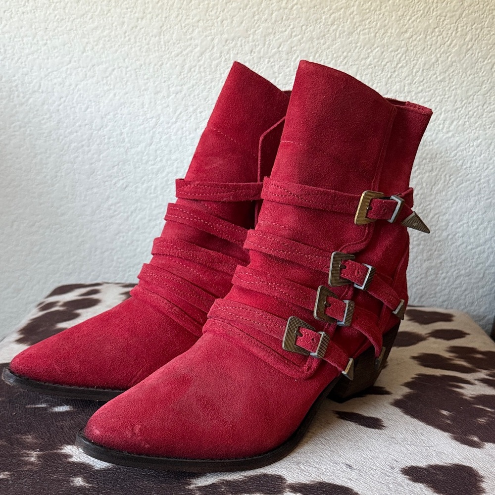 Free People Red Suede Ankle Boots